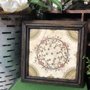 vintage framed tile mosaic boho decor retro floral